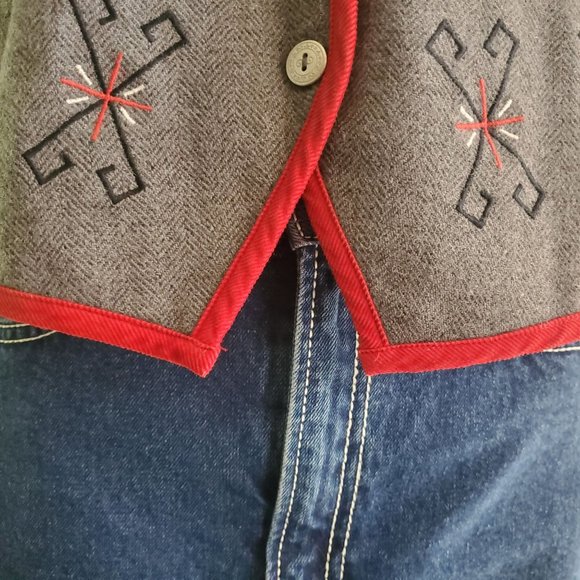 Vintage Talbots Sz S Wool Blend Vest Snowflake Holiday Gray Red Embroidered Y2K - Picture 3 of 10